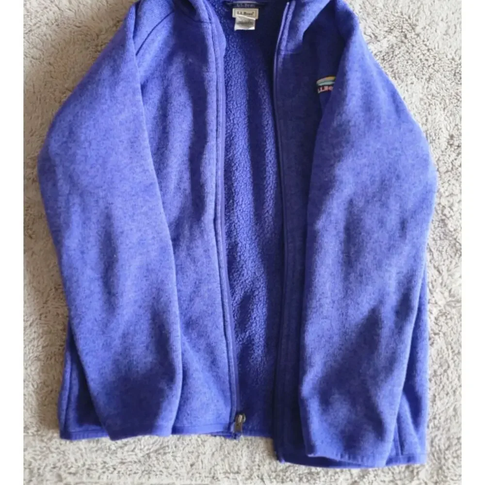 L.L. Bean Kids Full Zipper Sweater Fleece Hooded Royal Blue Zipper Pockets Sz M